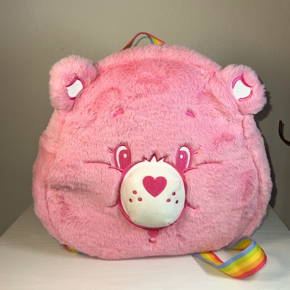 Large Pink Fuzzy Care Bears Plushie Backpack Kawaii - Picture 2 of 9